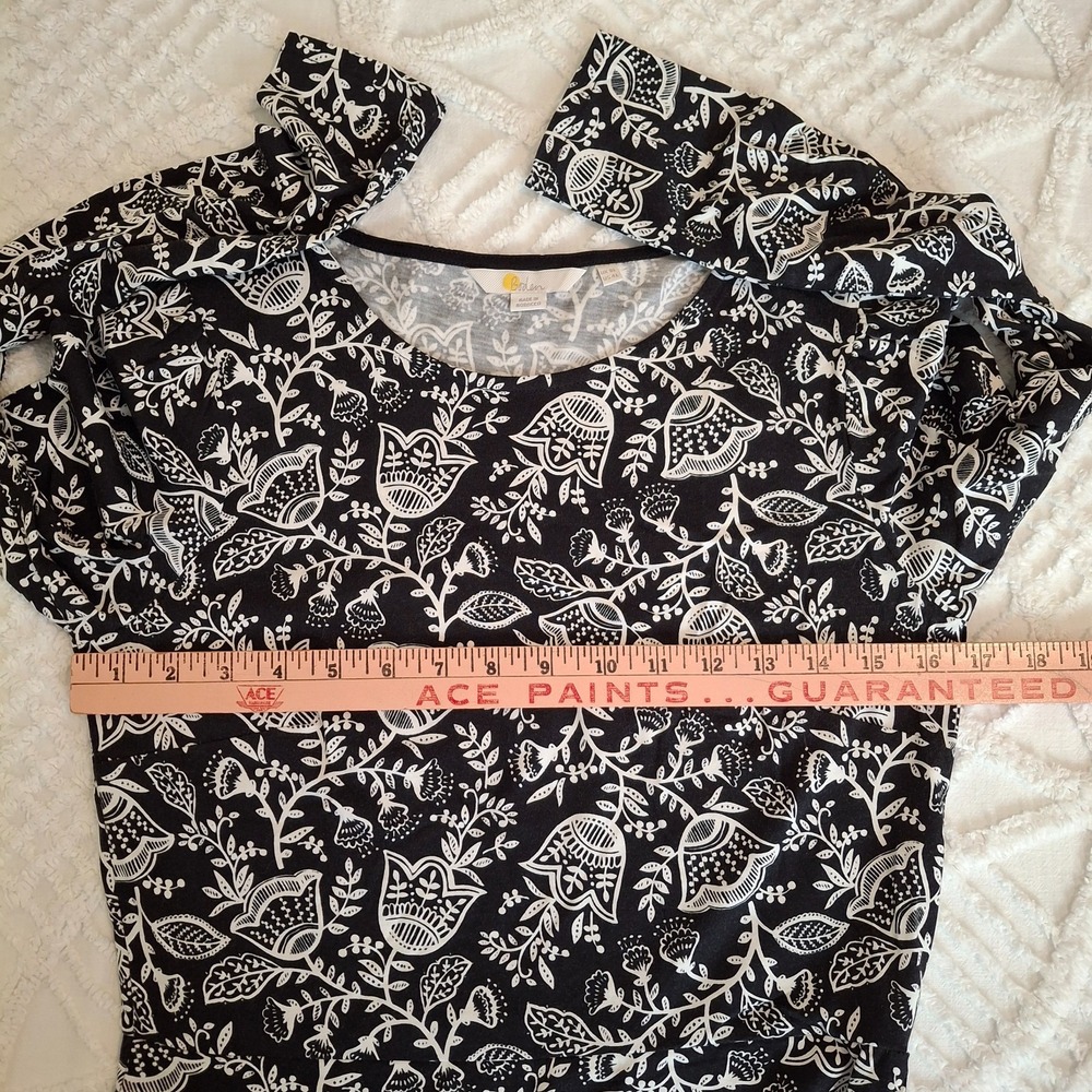 Boden Women US 4 Long Jersey Dress Black White Floral Long Sleeve Ruched Side - Picture 5 of 11